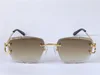 Sunglasses Retro Sunglasses Men Design Rimless Crystal Cut Surface Irregular Glasses Uv400 Gold Light Color Lenses Summer Eyewear 0112 with Case Top Quality En1n