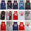 Retro Vintage Koszulki Koszykówki Klasyczna Mężczyźni Hakeem Olajuwon 34 Clyde Drexler 22 Tracy 1 Mcgrady 13 Harten Jersey Najwyższej Jakości Czerwony Biały Niebieski