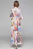 Vestido largo de diseñador de pasarela de otoño con cinturón elegante para mujer de oficina estampado de flores vestidos largos hasta el suelo vestido de mujer 210520
