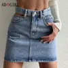 ADOGirl jeans jeans Bodycon mini saias moda de verão na cintura alta uma linha azul casual coreano 2021