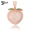 JINAO New Colourful Peach Fruit Necklace & Pendant With Tennis Chain Iced Out Cubic Zircon Shining Men's Hip Hop Jewelry Gift X0509