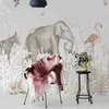 Personnalisé auto-adhésif papier peint Mural moderne Ins plante éléphant cerf 3D dessin animé enfants chambre fond autocollant mural décor
