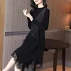 Robes décontractées 2021 Vintage femme noir Maxi automne hiver grande taille à manches longues robe élégante femmes moulante fête Vestidos Y544