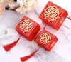 Çin Asya Tarzı Kırmızı Çift Mutluluk Düğün iyilik ve Hediyeler Kutu Paketi Gelin Damat Partisi Şeker 50pcs 2108052766