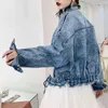 Women Stand Collar Zipper Diamond Pocket Denim Jacket Punk Moto Biker C0144 210514