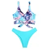 Women's Swimwear Female Blue Bikini Set Bodysuit Sexy Cross Strap Bathing Suit Swimsuit Women 2 Pieces Push Up Costumi Da Bagno Donna