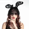 Lace big bunny oren hoofdbanden zwart haar hoepel Halloween masker rood witte kanten dance party fotografie hoofdtooi