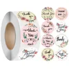 1inch Flowers Thank You Adhesive Labels Stickers in 8 Designs Coated Paper Rolling Packaging Sealing Sticker with High Quality