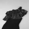 エレガントなワンショルダーの包帯ドレス女性のセクシーなノースリーブのフリルボディコンクラブセレブリティイブニングパーティーVestidos Fashion 210527
