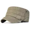 Casual Washed Cotton Flat Top Hat Adjustable Military Caps Men Women Cadet Army Cap Unique Design Vintage Four Seasons