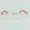 إطار نظارات من الألماس اللامتناهي 3524012 مع نظارات خشبية حمراء طبيعية وعدسة شفافة 56 ملم