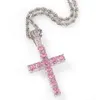 Iced Out Pink Ankh Egyptian Cross Pendant Blue Red Black Cz Necklace for Men Women Hiphop jewelry with 24inch Rope chain