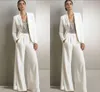 Nuovi paillettes Bling Pantaloni bianchi Avorio Abiti Abiti da sposa Abiti da sposa Formale Chiffon Tuxedos Donne Indossare la nuova moda Moda modesta