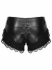 Kvinnors Fashion U Läder Booty Shorts Lace Low Rise Pants Punk Dance Bottoms Party For Women Lady