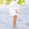Платья больших размеров в африканском стиле, женское белое праздничное платье, винтажное платье с пышными рукавами, милое многослойное платье с рюшами, лето, весна, женский клуб Mini302w
