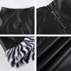 Gotik Yüksek Belli Zip-up Kadın Y2K PU Kısa Etekler Zebra Kürk Lady ile Trendy Harajuku Sıcak Kadın Mini Etek Kış SAIA 210415