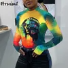 Top Persone Avatar Doodle Girocollo Moda Arrivo Camicie per donna Manica lunga Stampa Skinny Novità Roupas Femininas 210513