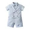 Tweedelige set voor baby jongens gentleman stijl kleding sets zomer katoen jongen korte mouw plaid shirt met bowtie + shorts kinderen pakken kinderen casual outfits