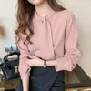 Spring Loose Slim Long Sleeve Women's Shirts Pink Casual Office Lady Style Woman Blouses Tops with Tie Blusas Mujer 13047 210512