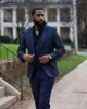 Koyu Mavi Damier Check Mens Suit Çentikli Çamur Düğün Smokin Üç Parça Üç Parçası Damat Giyim Ceketli Yelek ve Pant3405785