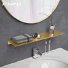 Fypo 20-50cm Bathroom Shelves Brushed Gold Shelf Aluminum Shampoo Kitchen Toilet Shower Storage Rack 211112