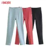 Tangada Moda Kobiety Czerwony Garnitur Spodnie Spodnie Kieszenie Przyciski Office Lady Spodnie Pantalon JE132 210609