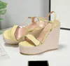 Sexy Women High Heels Slide Sandal leather Wedge Platform espadrille Fashion Ladies Adjustable ankle 8-13cm heel height Shoes with box NO291