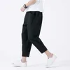 Mannen joggers zomer broek zwarte elastische taille kleding dunne ademend sport solide basis broek voor x0723