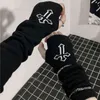 Gothic Punk Style Black Cross Half Finger Long Glove Women Knit Length Sleeve Fingerless Gloves Streetwear8551407