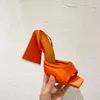 Sandaler 11cm Triangle Heeled Summer Orange High Heels Designer Square Toe Woman Fashion Party Shoes Sandalia Feminina