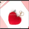 Conejo forma de corazón suave encantador oro metal llaveros pompones peluche coche llavero bolsa pendientes accesorios jswd llaveros pwcqe