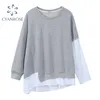 Streetwear Pull Sweat Femmes Harajuku Patchwork Gris Sweatwear Tops Femme Ourlet Surdimensionné Irrégulier Loisirs Marée Sportwea 210417