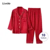 Women Pajamas Sets Satin Pyjamas Nightwear Sleepwear Lingerie Long Sleeve Cute Sexy Casual Korean SA1060 211215