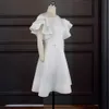 女性の白いドレスオフラインプリーツプリーツフリル半袖パーティーエレガントなベスティドアフリカンイベント機会ローブ2021ニューカワイ服を祝う