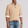 Mens tröja Vinterfleece tjock halv blixtlås Hög hals varm pullover kvalitet smal stickad ull designer stickning casual hoppare zip märke xxz1