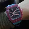 디자이너 럭셔리 시계 Richa Color Carbon Fiber Net Red Women 's Watch RM67 완전 자동 기계 와인 배럴 중공 공장