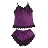 Abbigliamento da casa da donna Moda Sleepwear Strap Nightwear Ladies Lace Trim Satin Cami Top Pigiama Set Q0706
