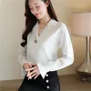 Blusas de las mujeres Camisas Blusa Mujer Otoño 2021 Oficina Dama Corea Estilo Manga Completa Sólido Recto V-Cuello Blusas Tops para mujer y