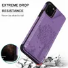 Custodie per telefoni antiurto per iPhone 13 12 11 Pro X XR XS Max 7 8 Plus Custodia protettiva in pelle PU con cavalletto in rilievo per gatti e alberi con slot per schede 3SSN