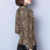 Frauen Blusen Weibliche Langarm Hohe Kragen Leopard Print Dame Hemd Innen Sexy Wildheit Plus Größe 2173 50 210415