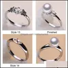 Ajustes de joyería ¡Brillantes! Anillo de perla Diy 925 Sier, circón brillante para mujer y niña, regalo de tamaño ajustable a la moda, envío directo 2021 Jnw2S