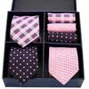 Mens Tie Skinny Pink Palid Silk Classic Jacquard Geweven Extra Lange Stropdas Hanky ​​Set voor Mannen Formele Bruiloft Party