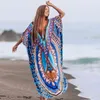 Bohemian gedruckter Kaftan Cotton Tunic Beach Cover-Up Saida de Praia Women Beachwear Bikini Cover-Ups Robe Plage Sarong #Q956 210420