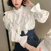 Ankomst Kvinnors Blus Koreansk stil Elegant Vintage Bubble Sleeves Stand Collar Casual Ladies Toppar Kvinna 210428