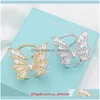 Bagues de bande Jewelrybrand Luxe 18K Plaqué Or Papillon Bijoux Personnalisé Femmes 3D Trois-Nsional Wings Haut De Gamme Zircon Ouvert Anneau Cadeau Dr