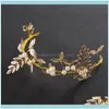 Hårsmyckesklipp Barrettes Elegant barock guldmetall lämnar pärlor Hårband Huvudstycke Krona Tiaror med panna smycken Bridal ons