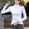 Outono inverno algodão branco blusa mulheres coreano meia-coleira sólida manga longa camisa casual elegante blusas 11220 210512