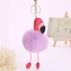 10Pieces/Lot Cute Women Fluffy Pompom Pink Flamingo Keychain on The Bags Rabbit Fur Ball Pompon Anime Key Chain Car Bag Trinket Llaveros Gi