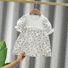 ベアリーダー幼児の女の子花夏のドレスファッション韓国風のボウタイの衣装ベビー幼児の誕生日パーティー衣料品210708