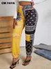 CM.Yaya Sportkläder Kvinnor Bandanna Paisley Skriv ut Jogger Byxor ActiveWear Fashion Patchwork Byxor draped sweatpants 210925
